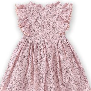 Toddler blush pink lace pom pom dress. 5t tts